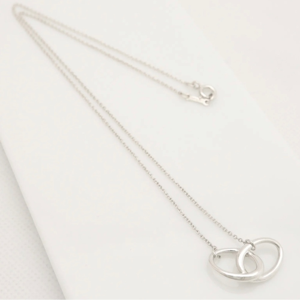 Tiffany & Co. Elsa Peretti Double Loop Pendant Necklace Silver 925 w/Pouch